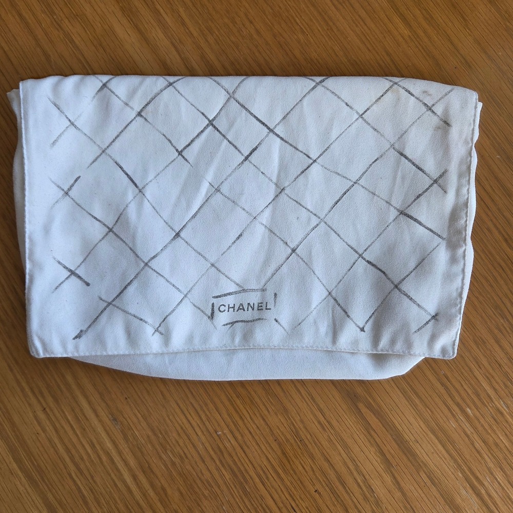 Chanel White Karl Lagerfeld Sketch Quilted Dust Bag Small Pouch 13x9
